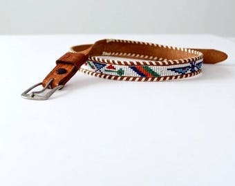 vintage kids western belt, 1950s beaded leather belt