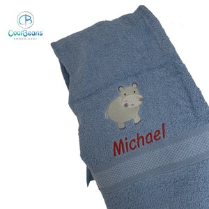 HIPPO Towel -  Personalised -  Face Cloth / Hand Towel / Bath Towel = Embroidered with HIPPO & text