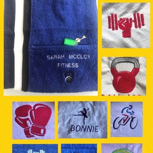 Personalised Sports Towel 550gsm With ZIPPED POCKET - Dance Football Horse Riding Ballet Gym - 30cm x 100cm