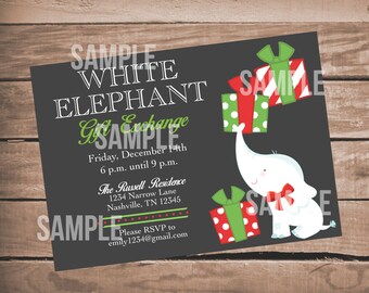 White Elephant Party, White Elephant Invitation, Christmas, Gift Exchange, Party, Invitation, Printable - White Elephant