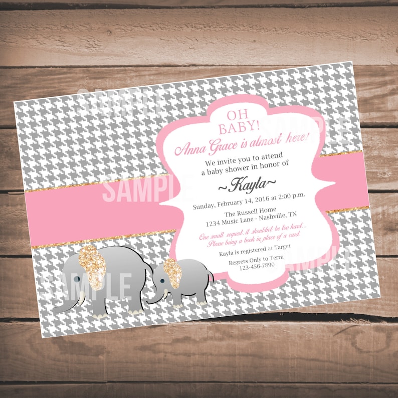 Elephant Girl Baby Shower Invitation Glitter Elephant Etsy