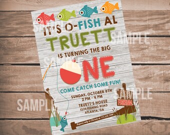 Fishing Birthday Invitation, The Big One Fishing Invite, O-Fish-Ally fishing, First Birthday, 1st, Gone Fishing Printable