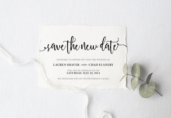 Announcement Change the Date Wedding Postponement Download Digital Template Wedding Cancellation Printable