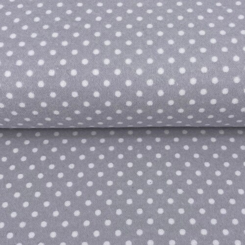 Flannel Cozy Cotton White Polka Dots on Grey Fabric by the Etsy