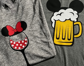 His and Hers Mickey and Minnie Tshirt designs, Minnie Wine, Mickey Beer, SVG & PNG Download, Sublimation PNG, Cricut, Silhouette, Vinyl