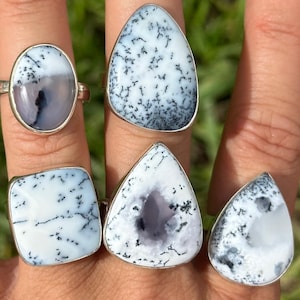 Mystic Merlinite Adjustable  ring, 925 sterling silver, dendritic Opal