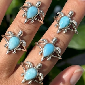 Turtle Ring , Larimar ring, sterling silver, .925, December  Birthstone