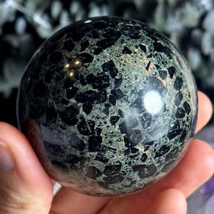 Flower tourmaline sphere, Brecciated Green and Black tourmaline orb