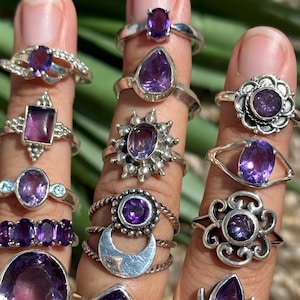 Amethyst ring, sterling silver, .925, February Birthstone, crystal jewelry, crystal rings, Aquarius ring