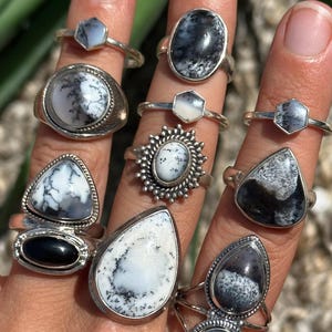 Merlinite Dendritic Opal ring, .925 sterling silver, minimalist, statement, fitted