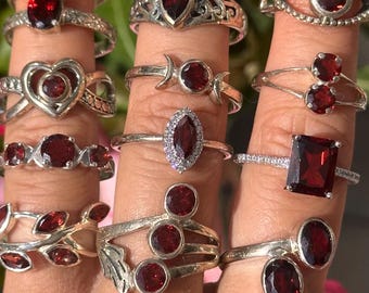 Garnet ring, sterling silver, .925, January Birthstone. Restocked