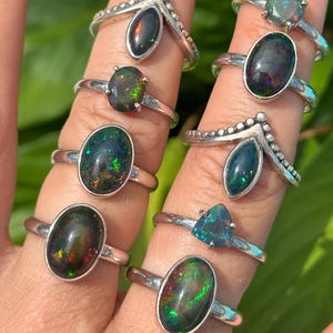 Black Ethiopian Opal Ring: Sterling Silver October Birthstone