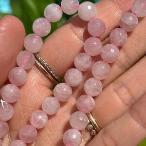 Faceted rose quartz bead strand, 8mm, gemstone beads