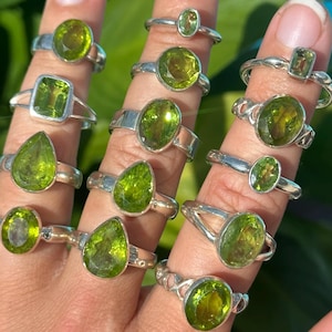 Faceted Peridot  ring, sterling silver, .925, August Birthstone