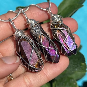 Cobalt Aura Quartz Necklace, Titanium Crystal Point