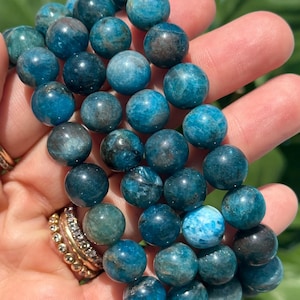 Blue apatite crystal bead bracelet, 10mm