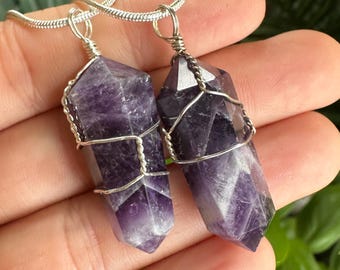 Wire Wrapped Amethyst Crystal Point Necklace