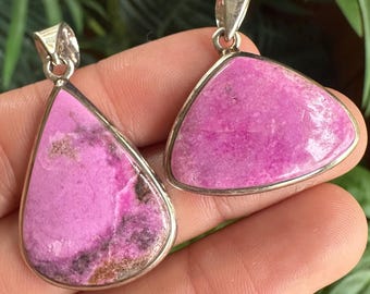Collar con colgante de calcita cobalto rosa: plata de ley 925