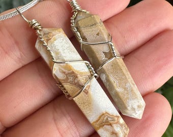 Cobra Jasper crystal wire wrapped pendant necklace, double point wand