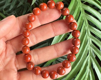 8mm Red Jasper Beaded Bracelet: Crystal Gemstone Jewelry