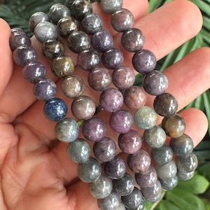 Pulseira de contas de pedras preciosas mistas de rubi e safira: Joias de cristal de 7 mm
