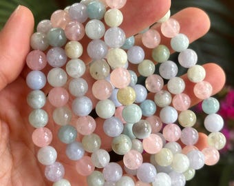Beryl Aquamarine Morganite Helidor  Bracelet: Crystal Gemstone Jewelry 8mm