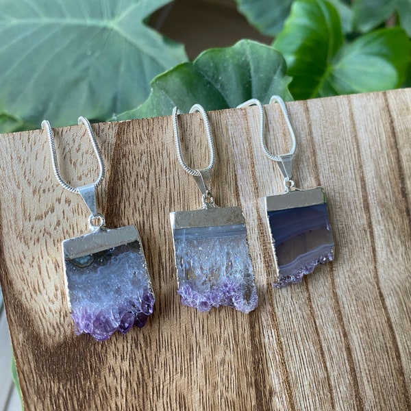 Amethyst slab necklace, amethyst crystal, amethyst slice, purple crystal, crystal necklace, crystal jewelry, gemstone jewelry, gift for her