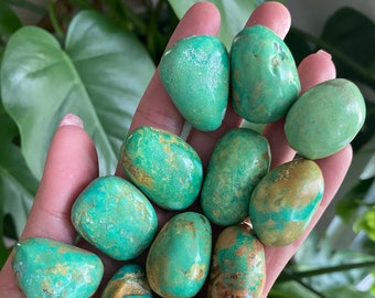 Genuine green turquoise, tumbled, tumble, pocket stone