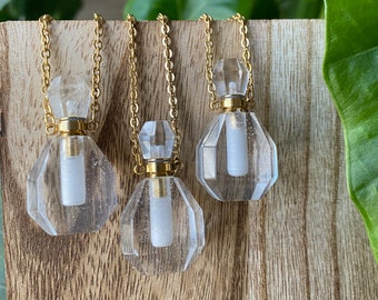 Quartz bottle necklace, crystal bottle necklace, gemstone bottle necklace, perfume bottle necklace