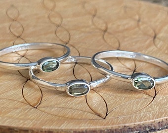 Faceted Moldavite .925 Sterling Silver Ring: Genuine Tektite Jewelry