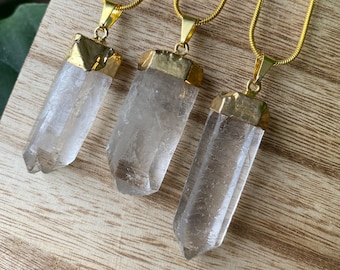 Quartz necklace, quartz point necklace, crystal necklace, quartz point necklace, gold dipped quartz, spiritual jewelry