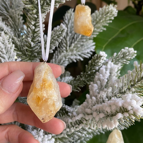 Crystal christmas ornaments, citrine, gypsy ornaments, hippie ornament, christmas, tree, decoration, pinecone, feather, natural, rustic