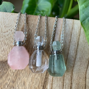 Crystal bottle necklace, perfume bottle necklace, gemstone bottle necklace, crystal necklace, gemstone necklace