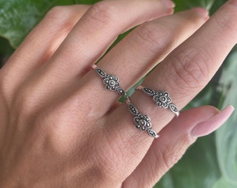 Vintage Designer Marcasite Cluster Sterling Silver Ring Size 7