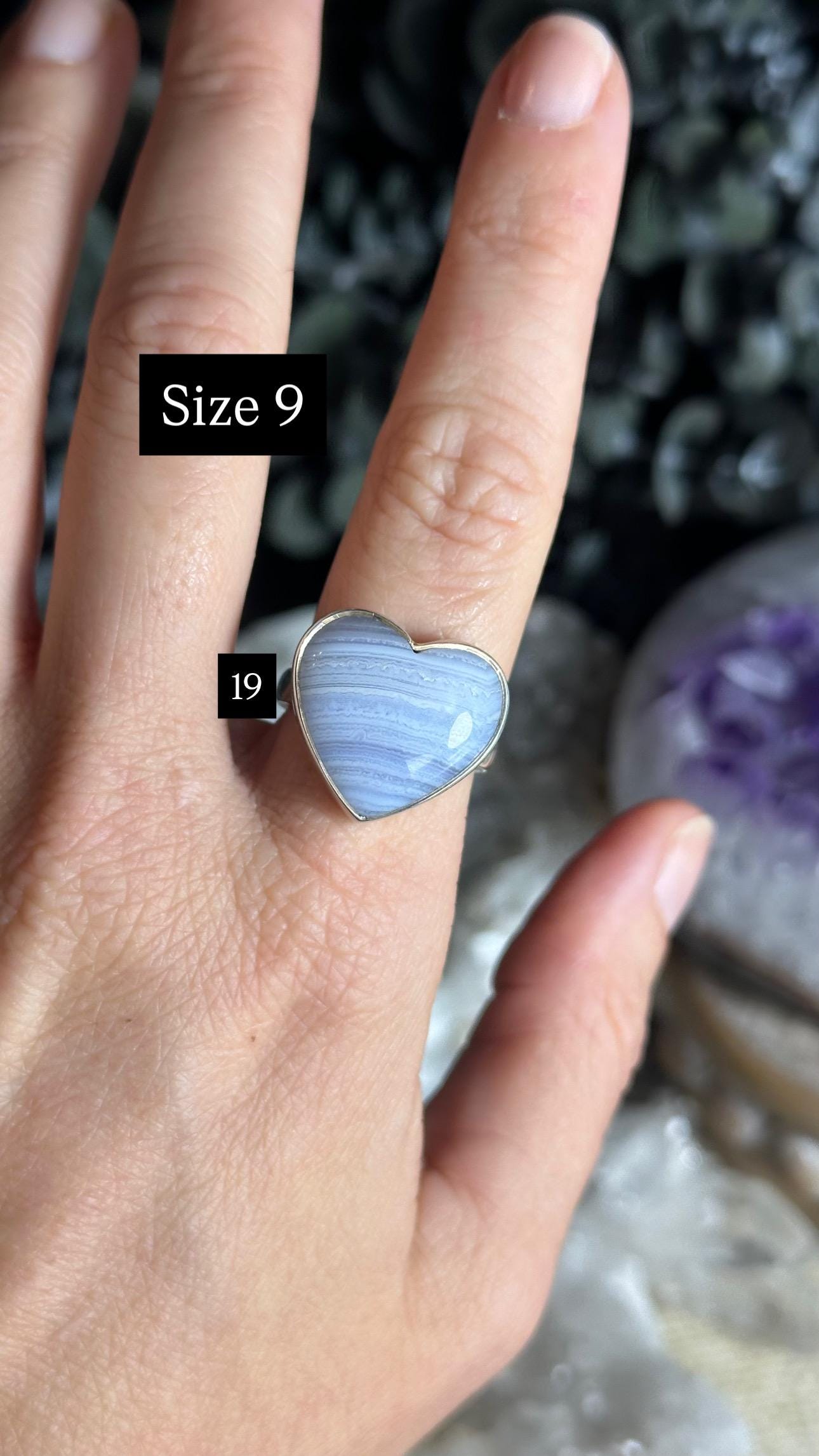 ブルーレースアゲートリング、925スターリングシルバー、ミニマリスト