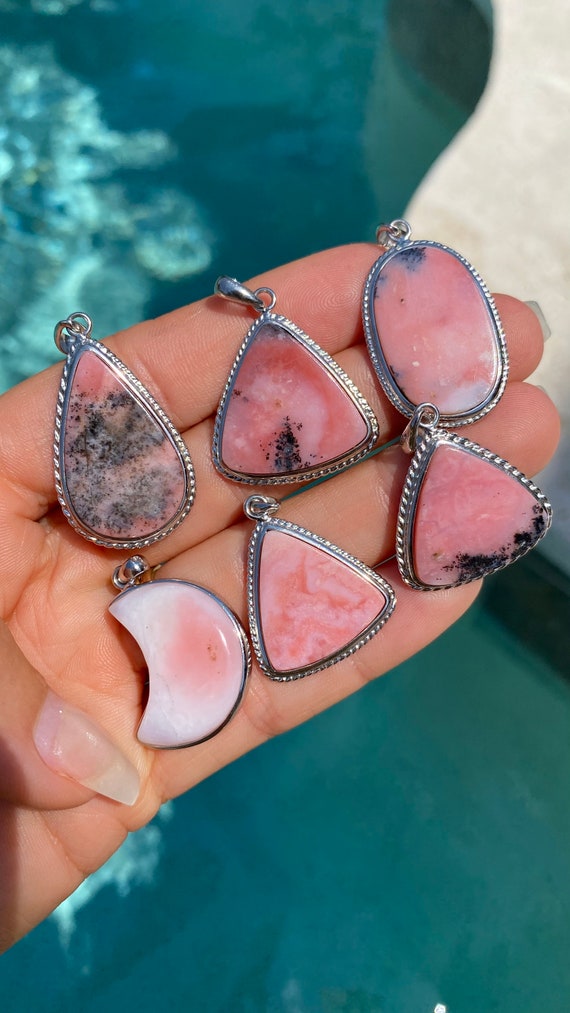 Pink andean dendritic opal pendant, pink opal nec… - image 2