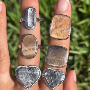 Sunstone Moonstone Ring: .925 Sterling Silver, Peach & Black