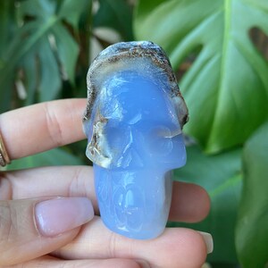 Blue calcedony skull, crystal skull, skull, gemstone skull, carved crystal skull