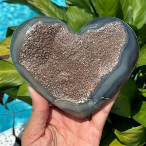 Natural red druzy blue agate heart