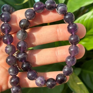 10mm Dark Amethyst  bracelet, mala bracelet, crystal bracelet, beaded bracelet, stretch bracelet, boho, february birthstone