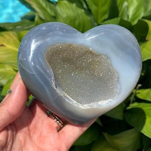 Natural druzy blue agate heart, 4”