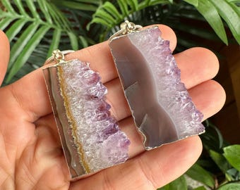 Amethyst slice necklace, amethyst slab pendant