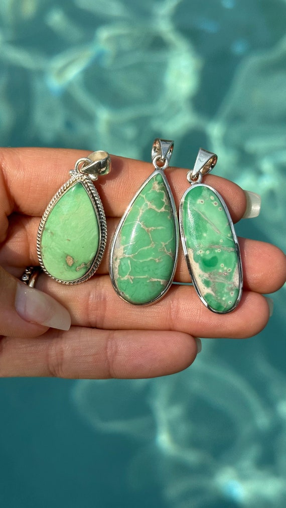 Variscite  pendant, variscite necklace , .925 silv