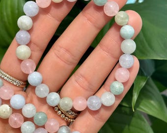 Beryll, Aquamarin und Morganit Armband, Kristallarmband, Kristallschmuck, Edelsteinschmuck, 8 mm