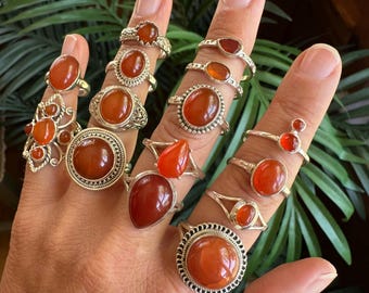 Carnelian ring, .925 Sterling Silver, minimalist, statement, fitted