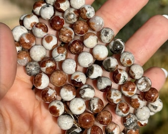 Garnet in Wollastonite, crystal beaded bracelet, 8mm