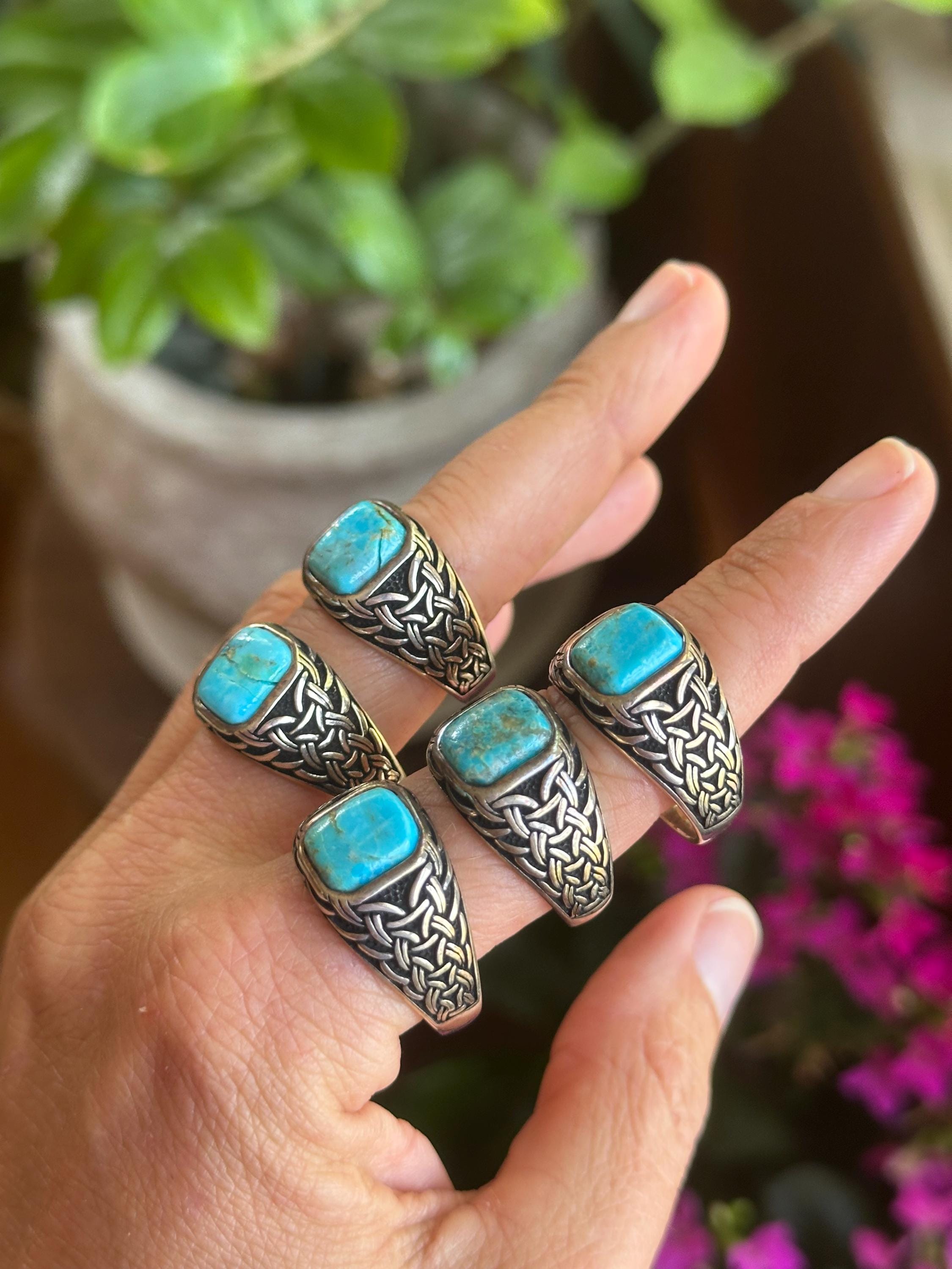 Turquoise Ring, .925 Sterling Silver, Celtic Knot Design, Large