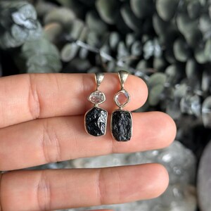 Black tourmaline and herkimer pendant, necklace, .925 Sterling Silver image 3