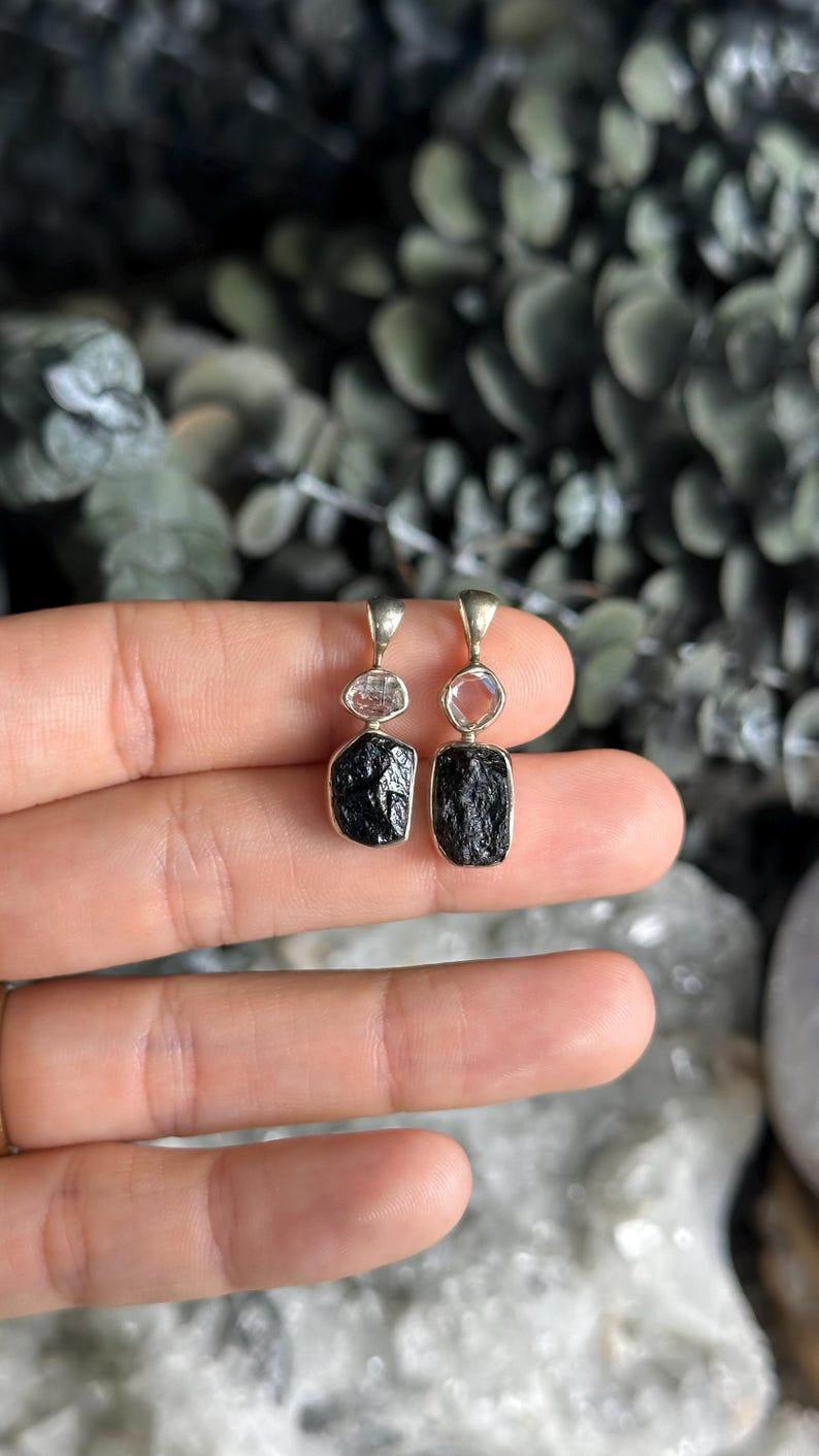 Black tourmaline and herkimer pendant, necklace, .925 Sterling Silver image 3