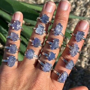 Natural Raw Tanzanite ring, 925 sterling silver ring, rough stone